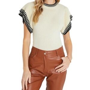 Vici Cream and Black Ruffle Sleeve Top